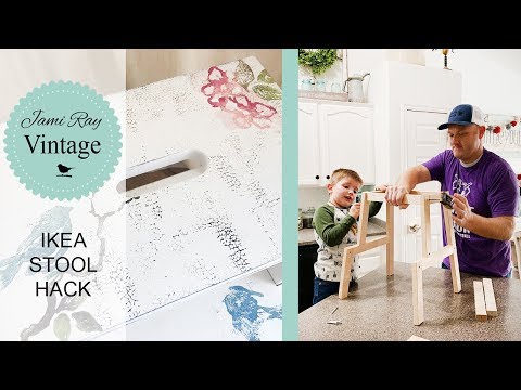 Part of a video titled IKEA BEKVAM Stool Hack | Hand Painted Look With Stamps - YouTube