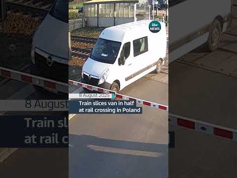 The van driver, train crew and passengers were uninjured in the collision #itvnews #poland #kraków