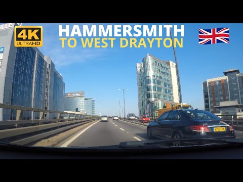 Driving in London: Hammersmith to West Drayton 4K
