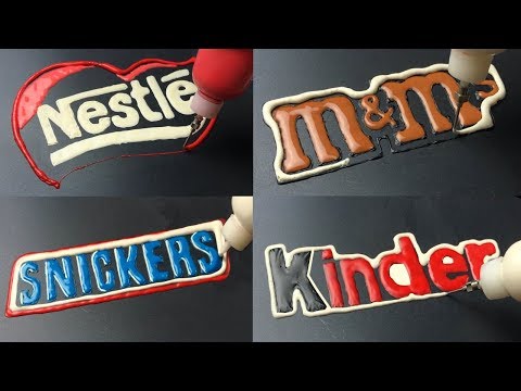 Chocolate Brand Logos Pancake Art: Snickers, Nestle, M&M's, Kinder