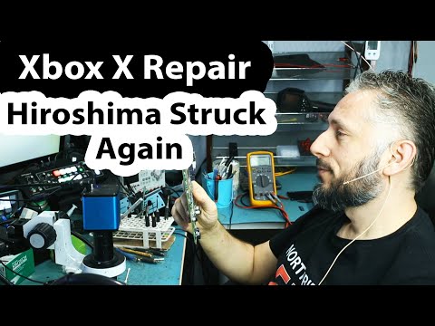 Xbox One X: Kein Signal und vorheriger Reparaturversuch. Retimer-Chip-Operation mit zwei Stichen.