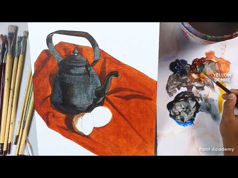 Still Life Painting in Acrylic - Kettle and the Lemons | Realistic Painting | step by step