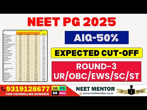 NEET PG 2025 🔥 AIQ-50% Round 3 Expected Cut-off UR/OBC/EWS/SC/ST Cut off Revision