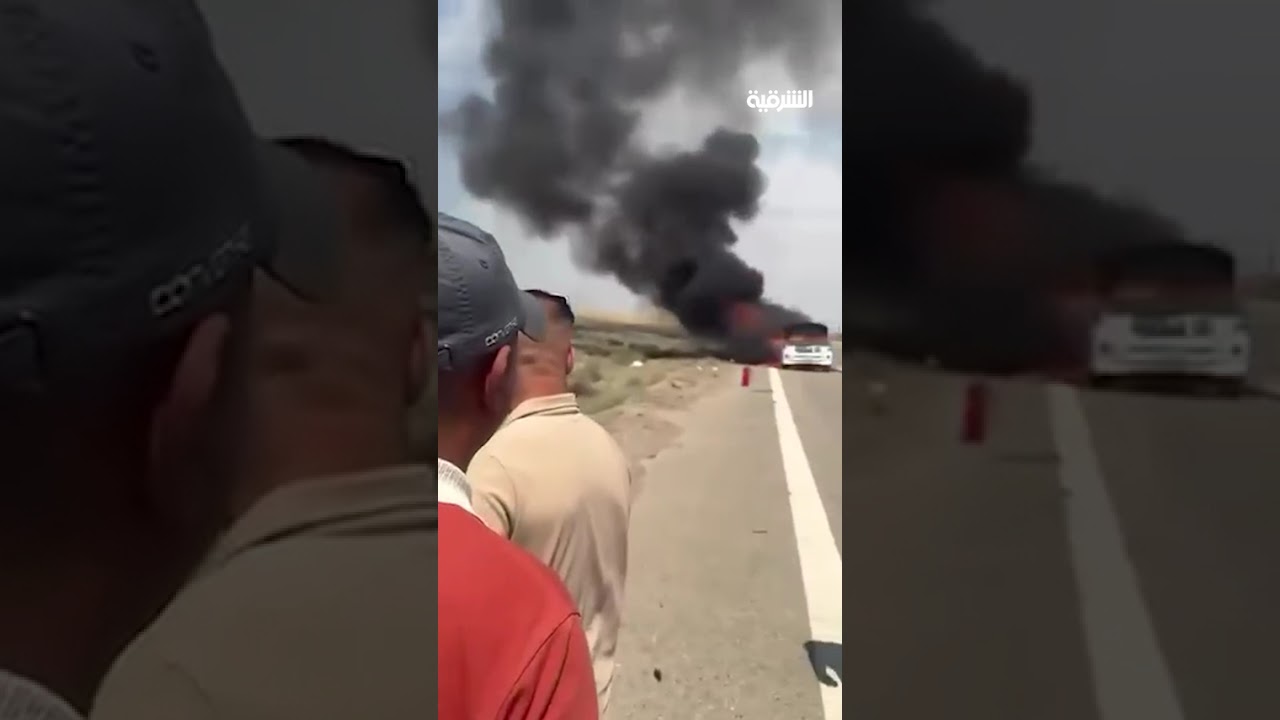 فيديو | احتراق عجلة على الخط الدولي السريع بين الرمادي والفلوجة