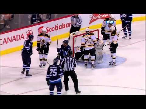 Last min mad scramble Bruins net Feb 17 2013 Boston Bruins vs Winnipeg Jets NHL Hockey