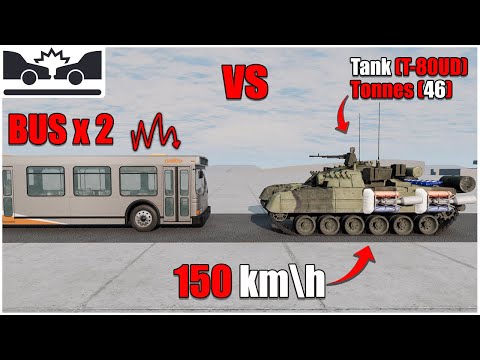 Tank (T-80UD) VS BUS ( X2 ) 150 km\h Tonnes (46) (#45) | #bus #body #testing | beamng drive crashes