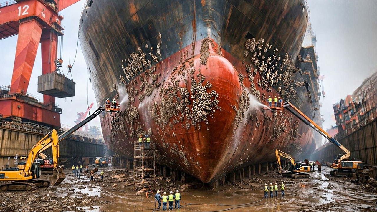 Inside a Giant Ship Repair Yard | Dry Dock Process, Hull Cleaning & Massive Engine Overhaul