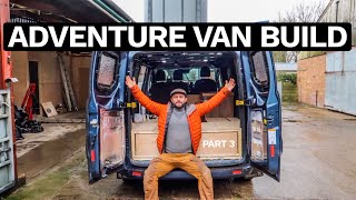Camper Van Conversion | Home Build Adventure Van Part 3 | (carpeting, table and bed build)