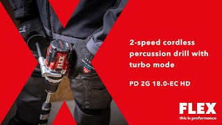 FLEX PD 2G 18.0-EC-HD/5.0 Set, aku-vrtačka 158Nm s příklepem a funkcí turbo 18,0 V