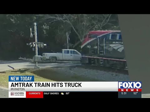 Surveillance video shows Amtrak train slam into pickup truck in Irvington
