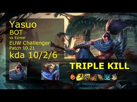 Yasuo Bot & Sett vs Ezreal & Pyke - EUW Challenger 10/2/6 Patch 10.21 Gameplay