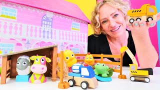 Nicoles Spielzeug Kindergarten. Wir lernen wie man Baustellenfahrzeuge nennt. Video für Kinder.
