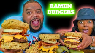 Homemade Ramen Bun Bacon Cheese Burgers: Unique and Delicious Food Hack!