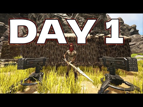 DAY 1 SOLO CLAIMING MY OP CAVE ONLY USING THATCH ON ARKS MOST POPULAR PVP SERVER!!!