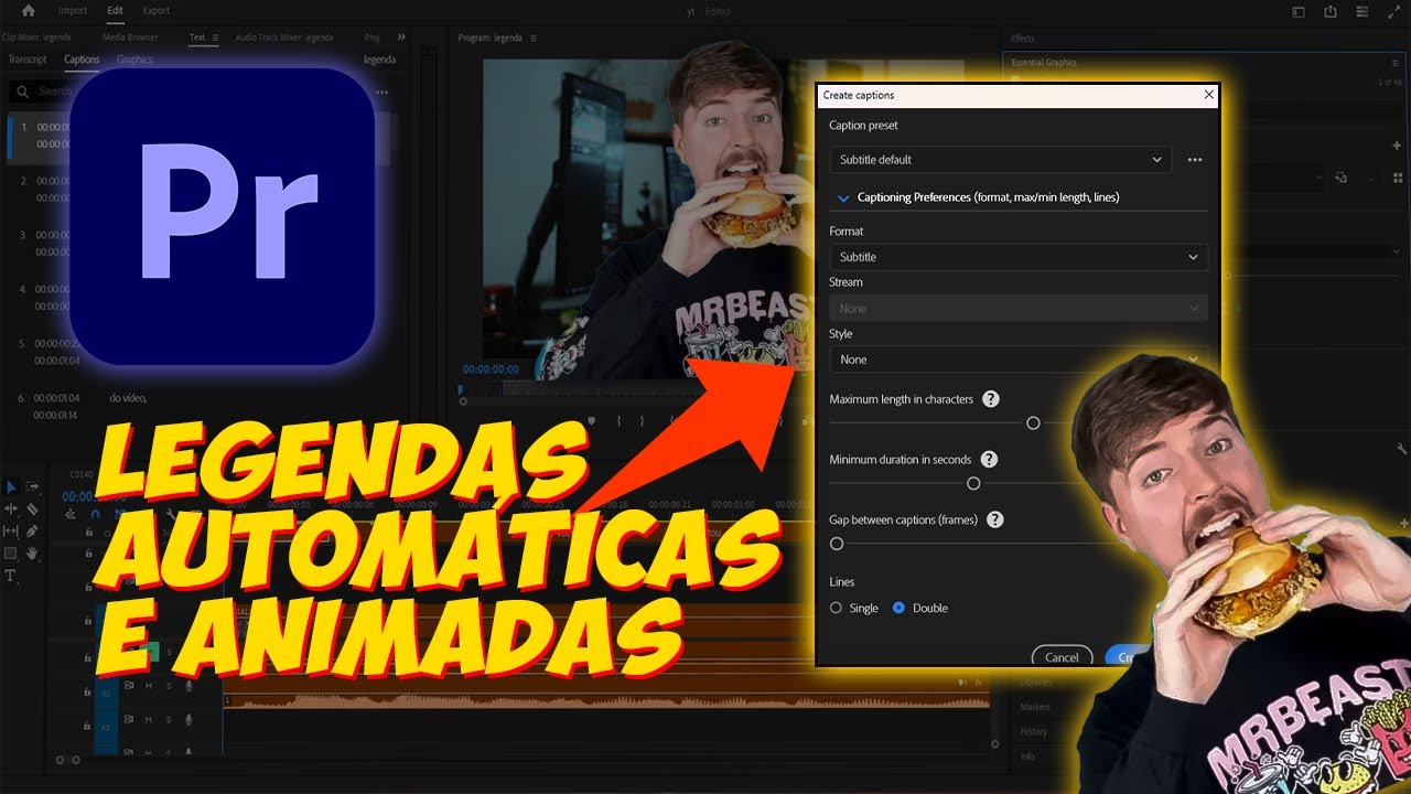 Como fazer LEGENDAS AUTOMÁTICA E ANIMADA no Adobe Premiere | Tutorial Legendas MrBeast.