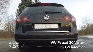 Video: FOX Edelstahl Duplex Sportauspuffanlage ab Kat VW Passat 3C 3.2 FSI 4Motion Video: FOX Edelstahl Duplex Sportauspuffanlage ab Kat VW Passat 3C 3.2 FSI 4Motion
