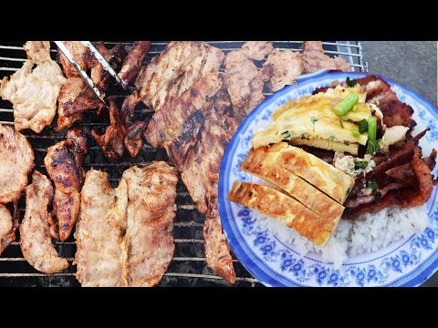 US$1.25 Eating DELICIOUS Rice With Grilled Pork & Fried Eggs, Cambodian Street Food