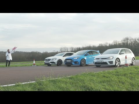 Ford Focus RS vs A45AMG vs Golf R - Top Gear Drag Races
