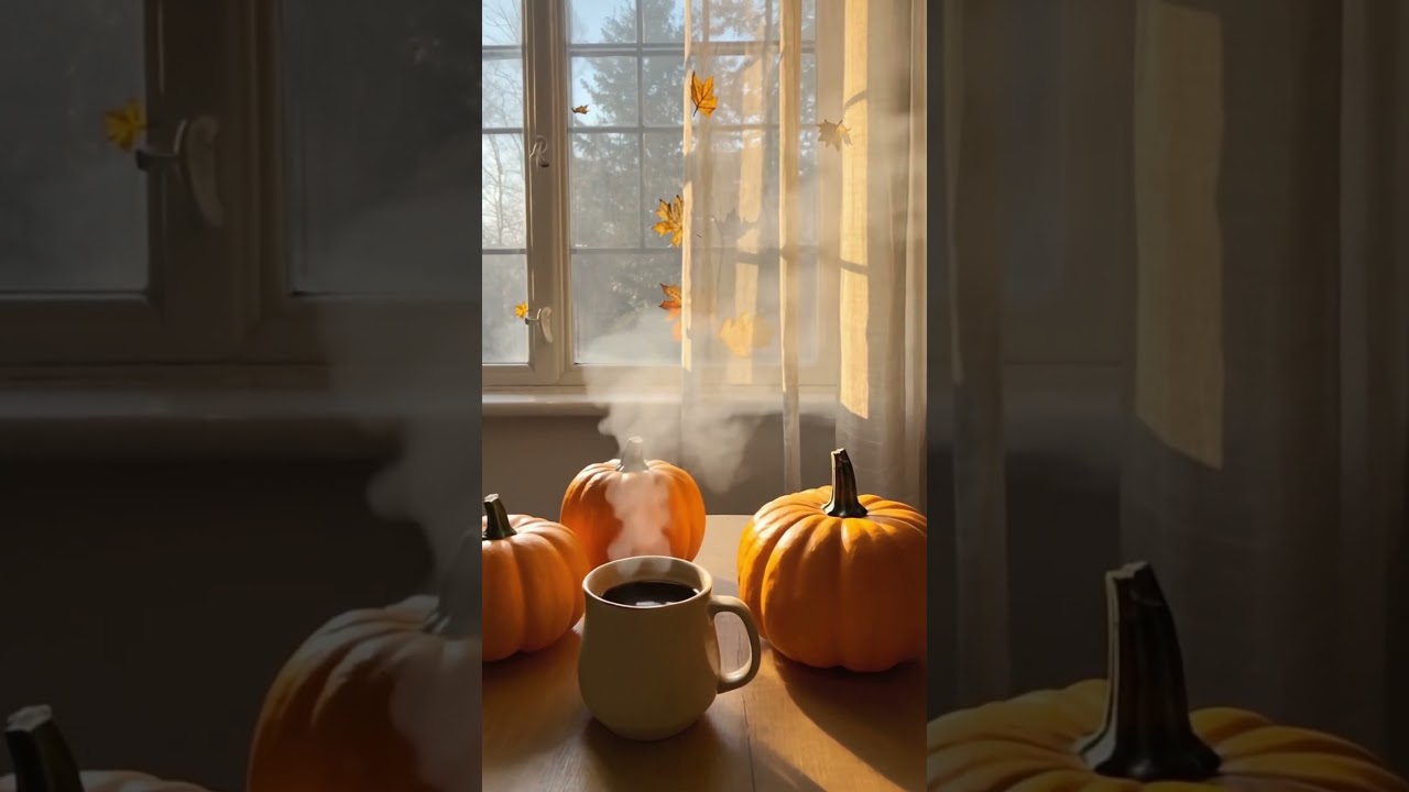 Autumn Morning Rain, Birds and Pumpkins in the Countryside – Cozy Village Ambience with Rooster