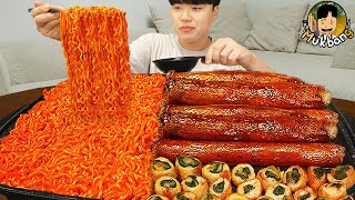 Download lagu ASMR MUKBANG | fire noodle, Crispy Giant Grilled Large Intestine, kimchi recipe ! eating mp3
