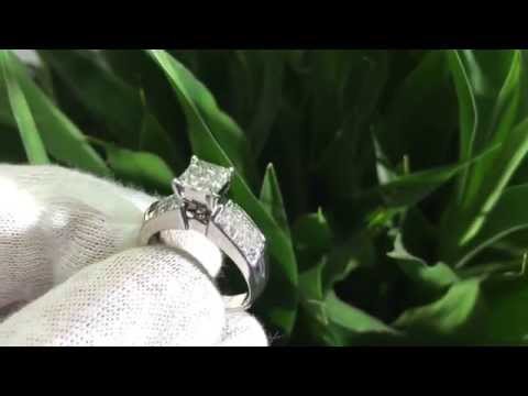 14k white gold natural Princess Diamond Invisible Illusion set engagement ring