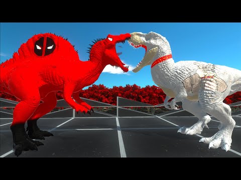 DEADPOOL SPINOSAURUS vs SPIDERMAN MEGALODON vs SPIKE T-REX DEATH RUN - Animal Revolt Battle Simulato