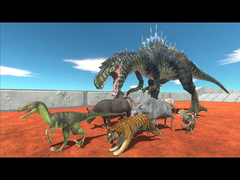 Units trying to escape from Albertospinos - Animal Revolt Battle Simulator