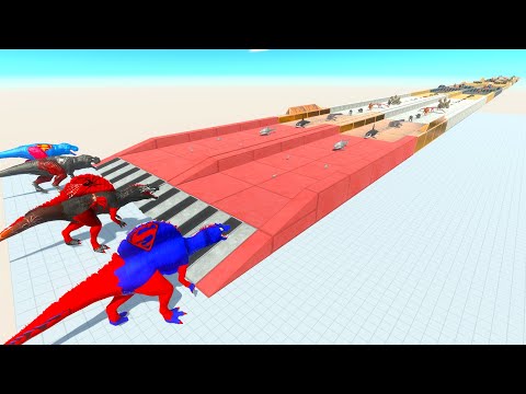 2x T-REX vs 2x SPINO RACE BATTLE COMPETITION - Animal Revolt Battle Simulator ARBS