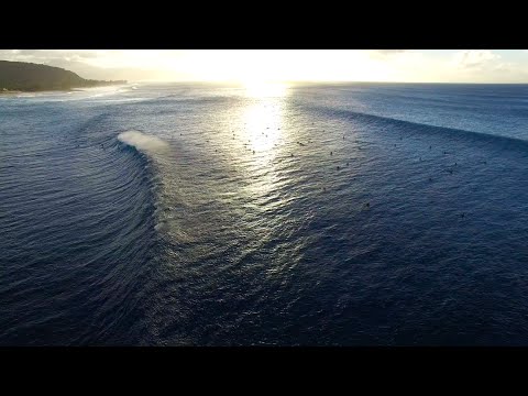 Drone footage of Sunset Beach and surfers