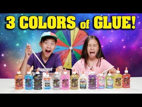 3 COLORS OF GLUE SLIME CHALLENGE w/ MYSTERY WHEEL OF SLIME!!! Video
