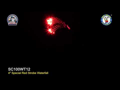 SC100WT12 4-inch shell, one large red strobe waterfall, new for 2021 from Wizard Fireworks