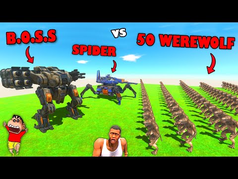 50 WEREWOLF vs SPIDER and B.O.S.S and ALL UNITS in Animal Revolt Battle Simulator with SHINCHAN CHOP