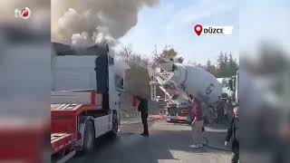 Aynı Noktada Yarım Saat Arayla İki Kamyon Yandı