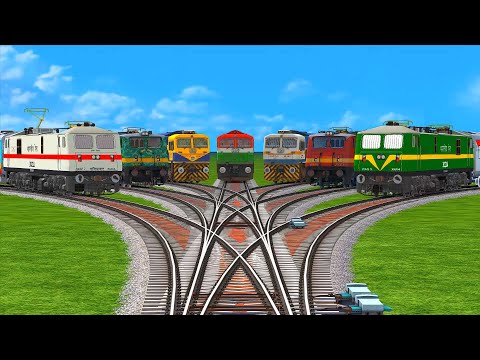 7 Transporting Trains Crossing at Risky Curved Bumpy Branched Railroad Track #145 | Train Simulator