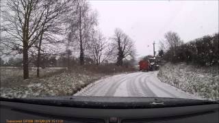 preview picture of video 'Snow - Dashcam Mercedes cant get up hill! Volvo can! & Van stuck in an awkward place!'