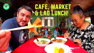 Typical Morning Life In Vientiane | Cafe, Market &amp;amp; Delicious Lao Food ☕🥑🍌🥭🍜