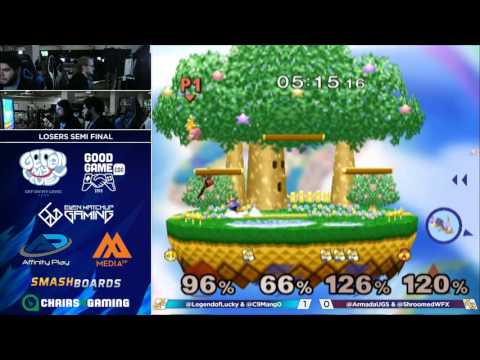 Armada & Shroomed (Peach & Sheik) vs Lucky & Mang0 (Fox & Falco) - GOML2016 - SSBM Doubles LSFs