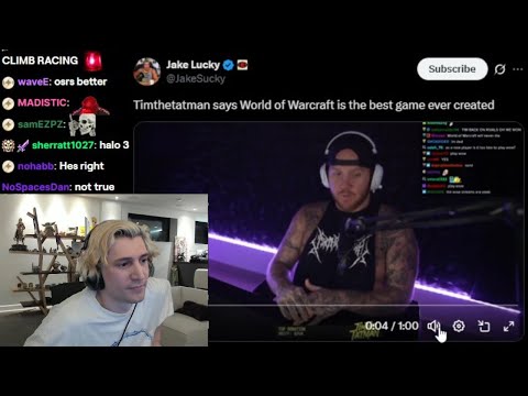 xQc Reacts to Timthetatman Claiming World of Warcraft is The Best Game Ever Created