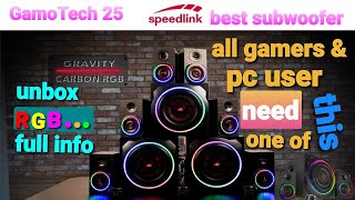 unboxing SPEEDLINK GRAVITY CARBON RGB 2.1 +SOUND TEST INFO GAMING PC SUBWOOFER