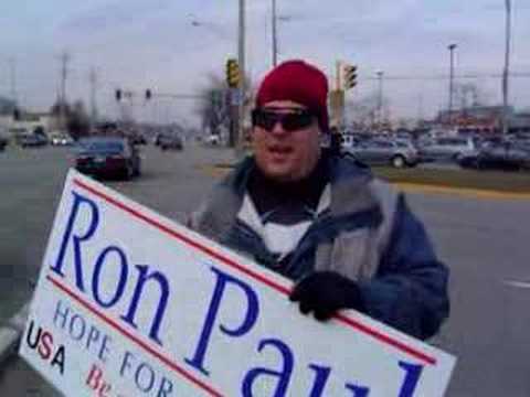 Ron Paul Penguin & Polar Bear Club sign wave in Arl Hts, IL