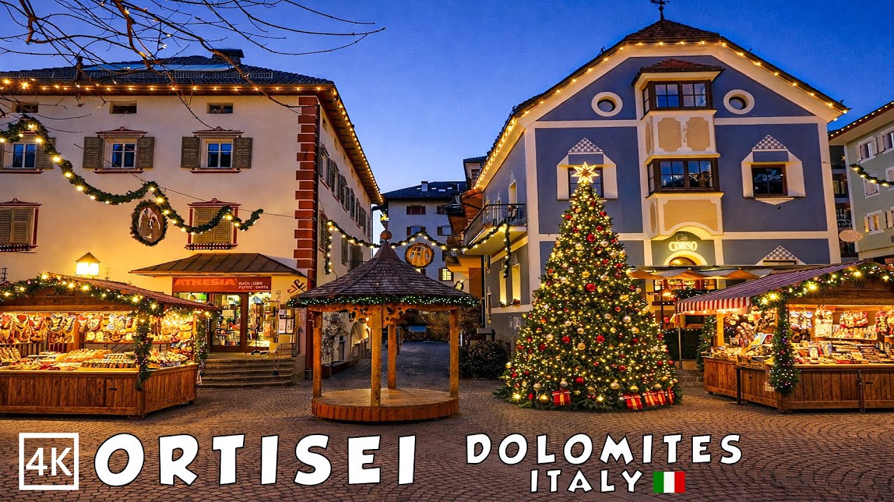 Ortisei Christmas Market Evening Walk 🎄Dolomites Italy 4K