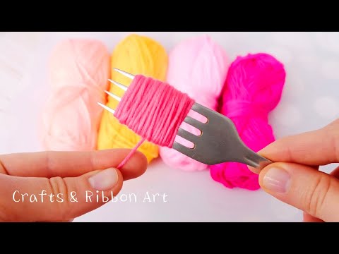 2 Super Easy Woolen Flower Making Trick Using Fork - Hand Embroidery Amazing Flower - Sewing Hack