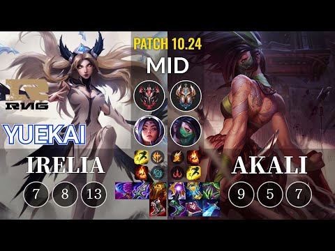 RNG yuekai Irelia vs Akali Mid - KR Patch 10.24