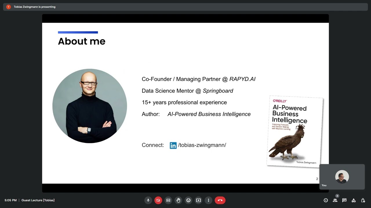 Practical introduction to Machine Learning | Guest Lecture: Tobias Zwingmann AI in BI