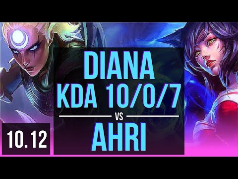 DIANA vs AHRI (MID) | KDA 10/0/7, Triple Kill, 500+ games, Legendary | NA Diamond | v10.12