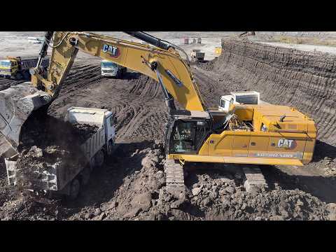 Caterpillar 395 Excavator Loads Overburden In 2 Passes – 4K - Sotiriadis Mining