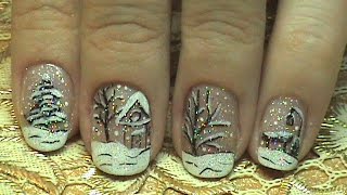 preview picture of video 'Зимний маникюр. Снежный домик/ Winter nail design'