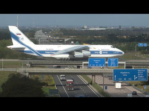 ANTONOV AN124 crossing the AUTOBAHN - AN124 DEPARTURE at LEIPZIG (4K)