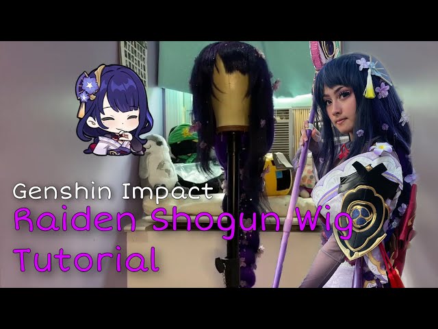 Vídeo relacionado con Peluca de cosplay de anime, peluca de impacto Genshin, con dos gorras de peluca, para Halloween, fiesta, etc. (Raiden Shogun Cosplay)