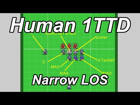 Blood Bowl one turn touchdown: MA8 Human, narrow LOS defence (9 players, 3 pushes)